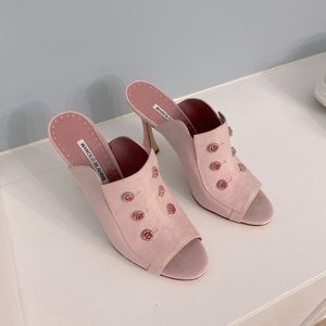Manolo Blahnik Metellus pink linen mule pump size 40